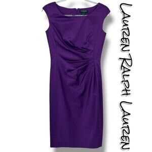 Lauren Ralph Lauren Purple Satin Ruched Sheath Cocktail Dress Womens Size 4